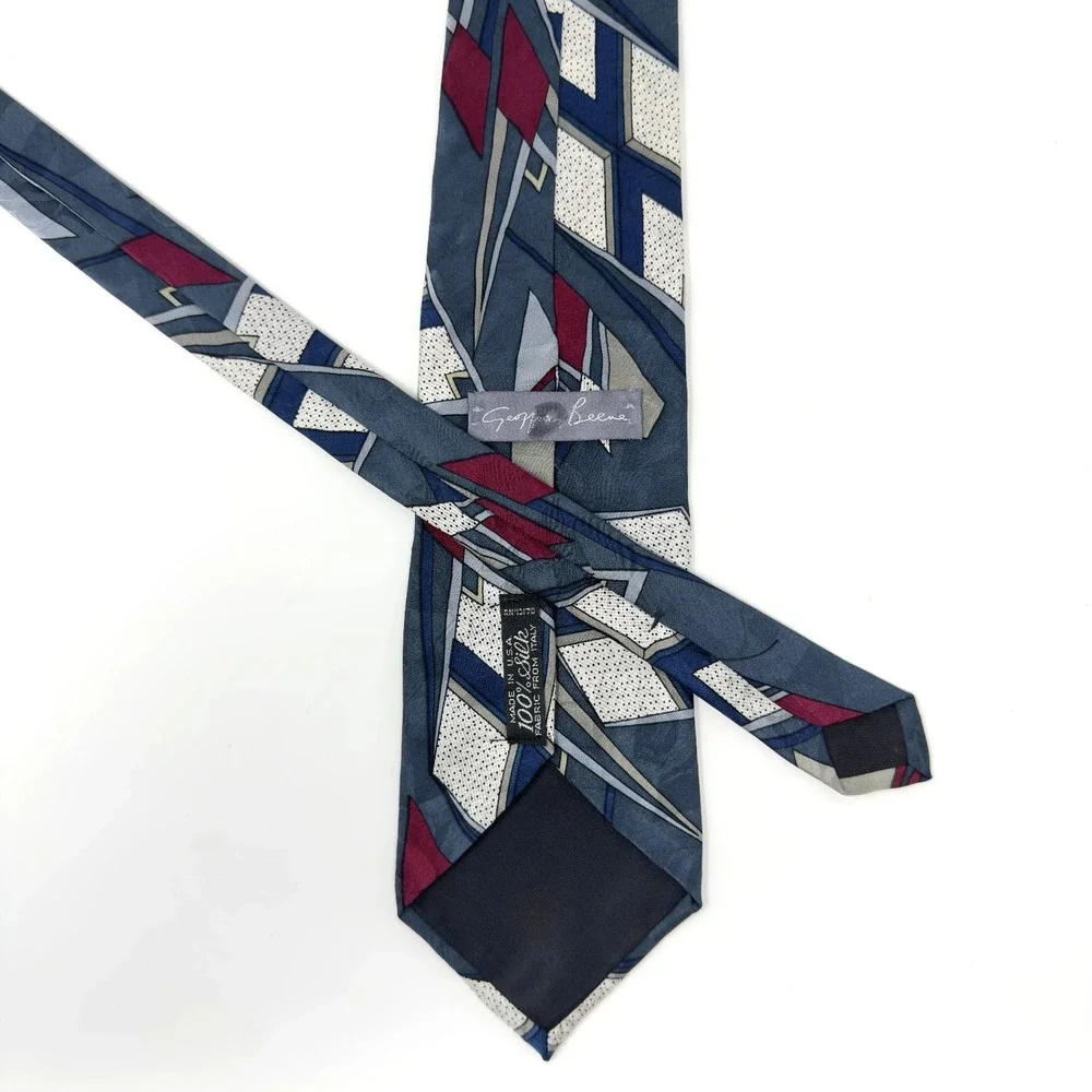 Geoffrey Beene Silk Tie Geometric Blue‎ Red Vintage 58x3.75